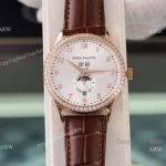 Swiss Quality AAA Copy Watches Patek Philippe Calatrava Annual Calendar Silver Dial Rose Gold Watches